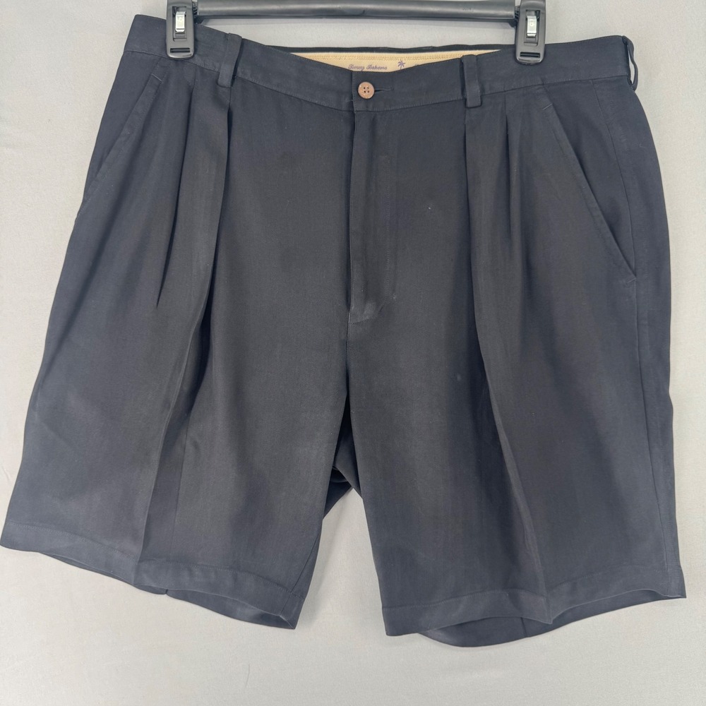 Tommy Bahama Mens 38 Black 100% Silk Herringbone Pleated Shorts Resort Wear